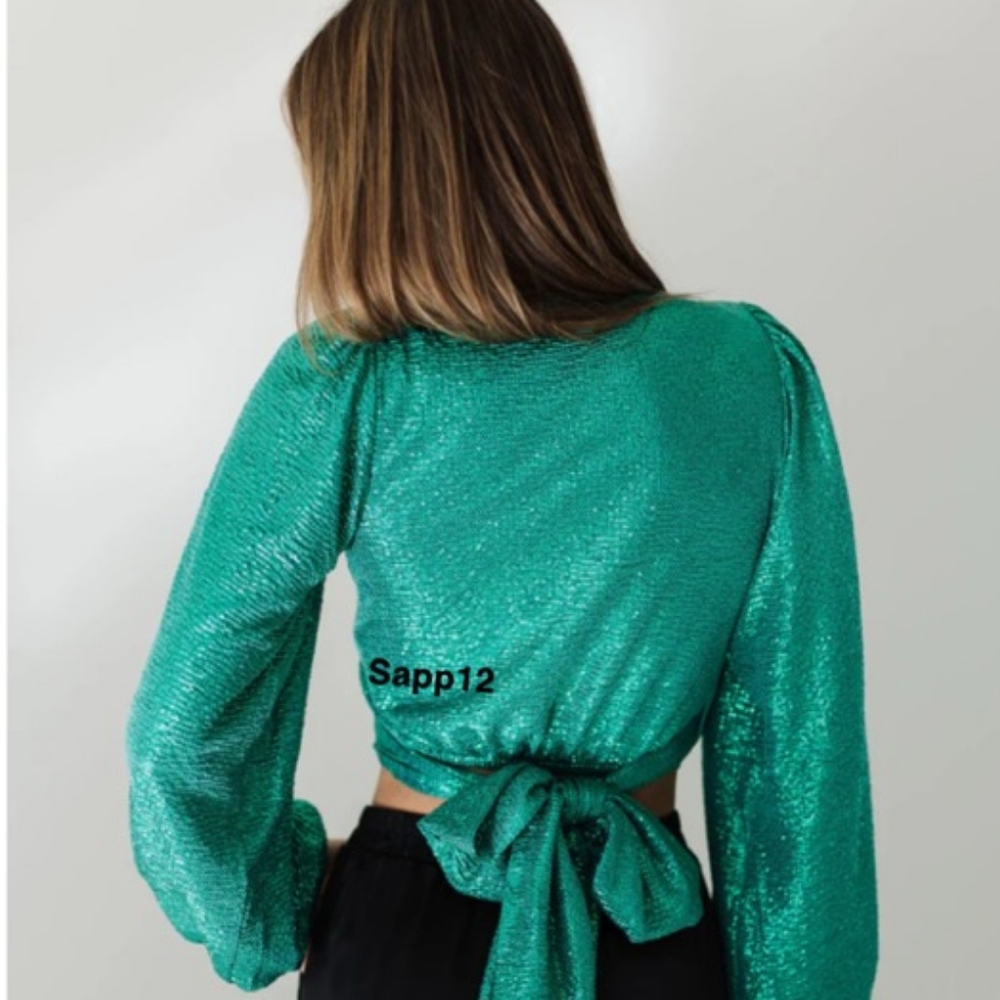 SHOW ME YOUR MUMU"EMERALD GREEN WRAP TOP - Picture 2 of 5